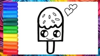 How To Draw A Cute Ice Cream  Ice Cream Drawing Painting Coloring For Kids And Toddlers [upl. by Ynalem57]