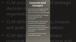 What is Corporate level manager strategicmanagement management bcom bba mcom mba [upl. by Eras]