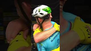 Greatness sees greatness 💛 Pogacar hugs Cavendish after winning the record 35th Tour de France win [upl. by Eldwen]