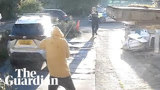 Doorbell cam captures police Tasering sword attack suspect in Hainault [upl. by Laughry888]