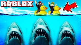 RUNNING FROM SHARK ON A DUCK FLOATIES in ROBLOX SHARKBITE  BLOX4FUN [upl. by Ralina810]