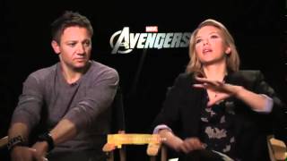 Scarlett Johannson Jeremy Renner interview by Monsieur Hollywood The Avengers [upl. by Levins]