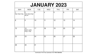 Free Printable January 2023 Calendar Templates With Holidays  Wiki Calendar [upl. by Cerelia]