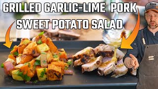 Grilled GarlicLime Pork with Sweet Potato Salad  Breeo Firepit Recipe [upl. by Htaeh493]