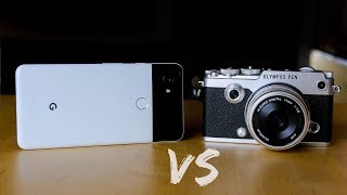 Crazy Comparison Google Pixel 2 XL Smartphone vs Olympus PenF Micro Four Thirds Camera [upl. by Eiramait]