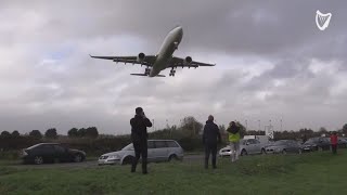 WATCH Plane struggles to land at Dublin Airport during Hurricane Ophelia [upl. by Ronn258]