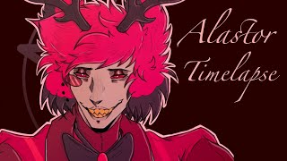 Alastor The Radio Demon  Hazbin Hotel Art Timelapse [upl. by Dranel]