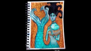 Mixed Media Art Journal Page  Klimt Style Mermaid [upl. by Kado27]