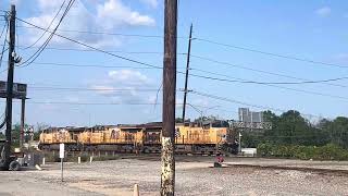 Union Pacific 3 locos cut off train headed do close to car shop to switch tracks  unionpacific [upl. by Ariamo]