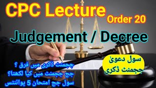 judgement decree Cpc lecture  order 20 with relevant order section rules [upl. by Swithbert]