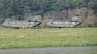 RAF Chinooks ZK555 and ZK562 at RAF Woodvale on 13112024 [upl. by Nnyw]