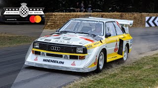 Michele Mouton hurls Group B Audi Quattro S2 up Goodwood hill [upl. by Chane]