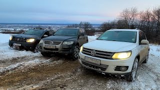 Dacia Duster 4x4 VS Volkswagen Tiguan VS Touareg Snow Offroad 2024 [upl. by Nohsal321]