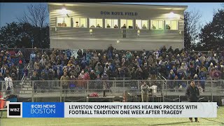 LewistonAuburn football rivals come together after mass shootings [upl. by Aleihs]