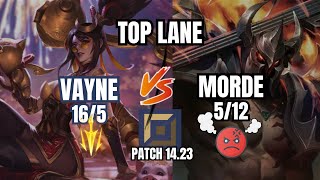 Vayne Top Lane vs Mordekaiser WIN 165 com dois 1v2 PATCH 1423 [upl. by Ahsien]