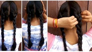 How to twin braids your own hairBack to school hairstyleDouble braids hairstyle [upl. by Colston823]