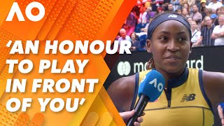 Coco Gauff pays tribute to tennis legend Rod Laver 2024 Australian Open  Wide World of Sports [upl. by Ocirderf]