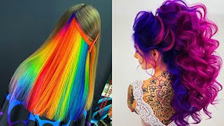 Rainbow Neon Hair Color Best Hair Colorful Transformation Compilation 2020 [upl. by Alyahc578]