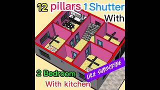 12 pillars house plan  2bhk with shutter room home homedecor hometour house housedesign [upl. by Everson166]