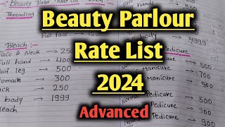 Beauty parlour rate list 2024  Beauty parlour price list advanced Beauty parlour course [upl. by Gausman713]