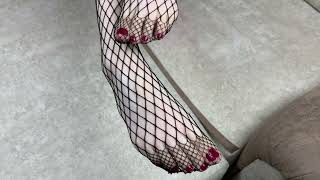 Beautiful feet in black fishnet stockings  Stockings  Black Silk  sexy lingerie  nylon feet [upl. by Rebecka946]