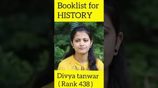 Booklist for history for UPSC CSE  Divya tanwar rank 438 heavenlbsnaa upscpreparation [upl. by Season]