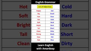 List of Adjectives 🔥  englishgrammar learnenglishwithamardeep english grammar [upl. by Sedgewick]