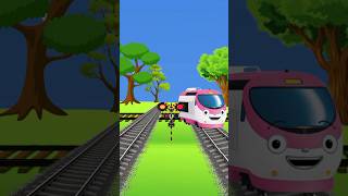 railway crossing 145  railroad crossing train red pink blu train go away lets run [upl. by Abihsot]