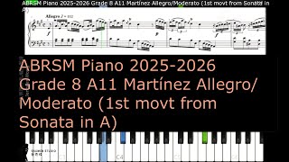 ABRSM Piano 2025 2026 Grade 8 A11 Martínez Allegro Moderato 1st movt from Sonata in A [upl. by Htur833]