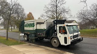 John’s disposal Battle Motors Heil python side loader garbage truck collecting recycling [upl. by Peale]