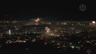 New Year fireworks drone view from Quezon City facing east overlooking Metro Manila Philippines [upl. by Joelly]