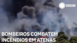 Bombeiros combatem incêndios nos arredores de Atenas [upl. by Cotsen]