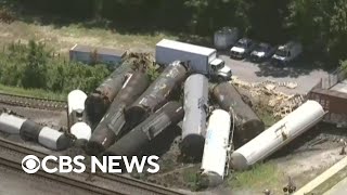 Freight train derails outside Chicago evacuations underway [upl. by Aikim941]