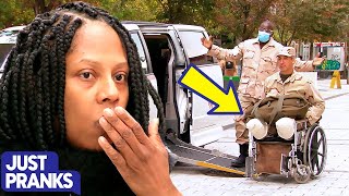 Veteran Returns Legless Prank  Shocking Soldier Moments  Just Pranks [upl. by Atiseret]