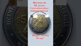 619 MONEDA DE 5 PESOS CONMEMORATIVA quotMIGUEL RAMOS ARIZPEquot [upl. by Attelahs873]