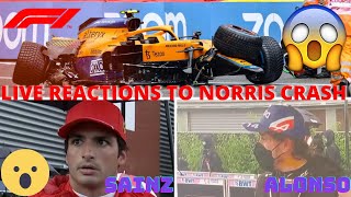 😢😭Carlos Sainz and Fernando Alonso live reaction to Lando Norriss crash  2021 Belgian Grand Prix [upl. by Willy]