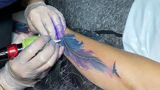 COVER UP TATTOO FEATHER 🪶 inkzentattoo trending tattoo [upl. by Anilok71]