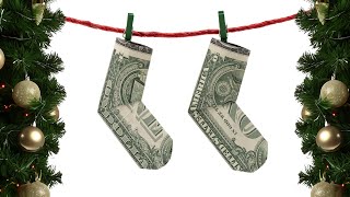 Origami Dollar Christmas Socks  Simple Money Origami [upl. by Denby]