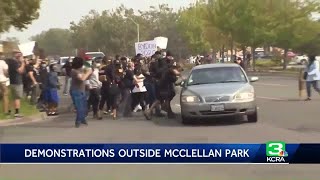 Protesters hit by cars outside McClellan Park during Trump visit [upl. by Glover]