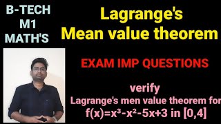 BTECHM1Lagranges Mean Value TheoremEXAM IMPORTANT QUESTIONSbtech btechmaths lagrangetheorem [upl. by Newlin865]