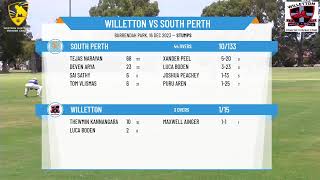 WA Premier Cricket  Tony Mann Shield Male Under 15s  Round 7  Willetton v South Perth  Day 1 [upl. by Cleavland]