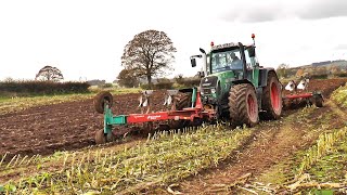 Ploughing with Fendt 820 front and rear KVERNELAND PLOUGHS Fendt 724 Drilling Wheat 23102024 [upl. by Azral687]