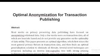 Optimal Anonymization for Transaction Publishing [upl. by Enileoj791]