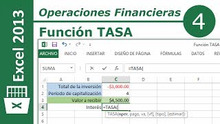 Función TASA  Excel 2013 Operaciones Financieras 412 [upl. by Jeffy]