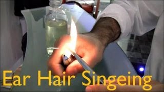 ✄ Barber Tutorials 3  How To Prepare For Ear Hair Singeing [upl. by Eirrek240]