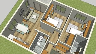 90m2  House plan and Interior plans  3 bedrooms and 2 bathrooms [upl. by Jorry239]