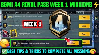 A4 WEEK 1 MISSION  BGMI WEEK 1 MISSIONS EXPLAINED  A4 ROYAL PASS WEEK 1 MISSION  C5S14 WEEK 1 [upl. by Atiner142]