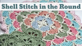 Shell Stitch in the Round  Infinity Shell Square Blanket  Easy Crochet 2 Row Repeat [upl. by Namron]