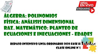 REPASO UNSA ORDINARIO 2020 FASE II CLASE ONLINE Nº1 [upl. by Yenahteb]