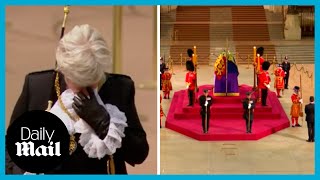 Emotional moment Black Rod wipes away a tear by the Queens coffin on day of funeral [upl. by Marika674]